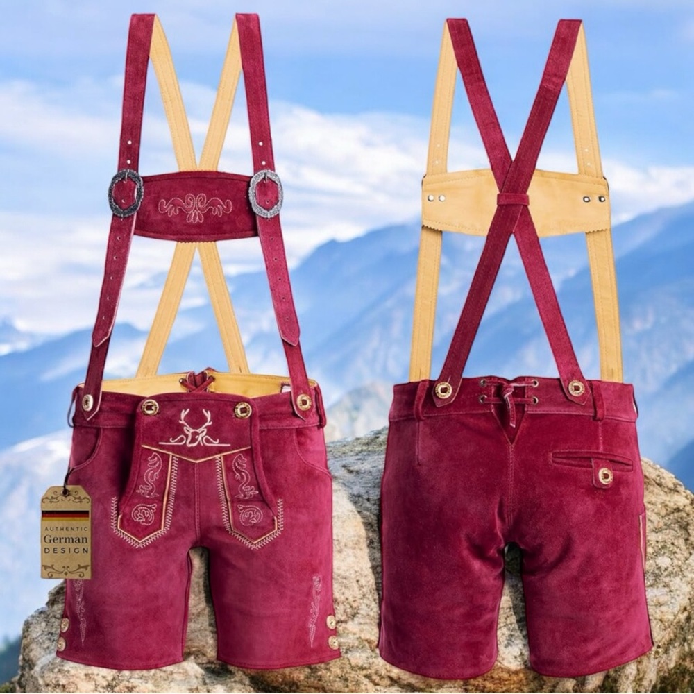 Traditional German Lederhosen in Red by